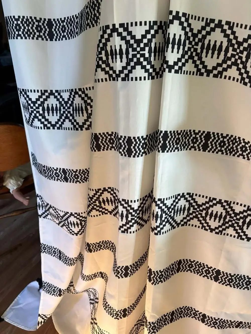 NWOT, Boho Chic Polyester and Cotton Shower Curtain, Black & white
